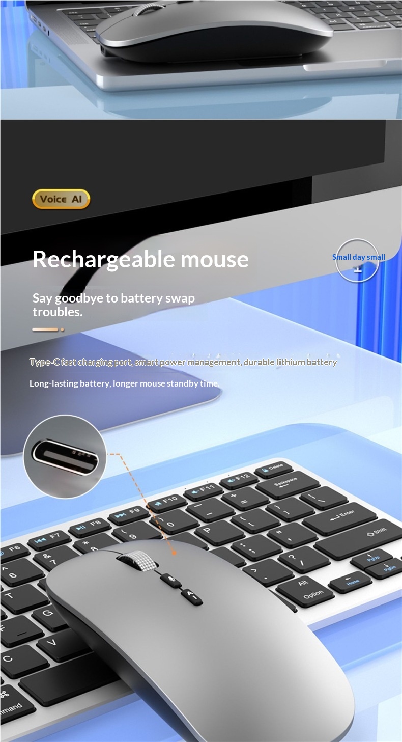 Souris sans fil Bluetooth Digitex, rechargeable, silencieuse et sans bruit, pour ordinateur portable, tablette, bureau à domicile, saisie vocale._voghion.com