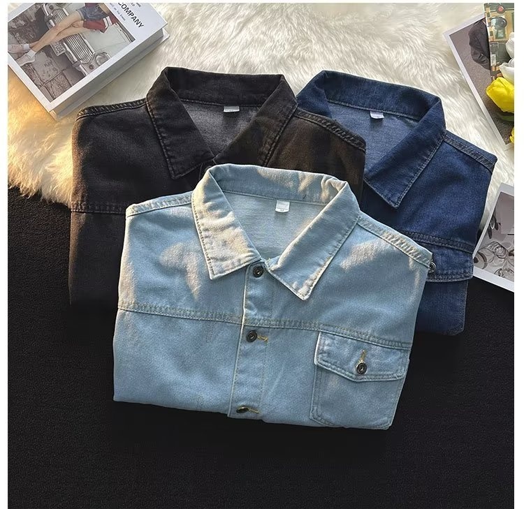 ragazzo Nuovo colletto rovesciato giacca in denim resistente a maniche lunghe per uomo stile giapponese marchio alla moda Ins autunno inverno europeo_voghion.com