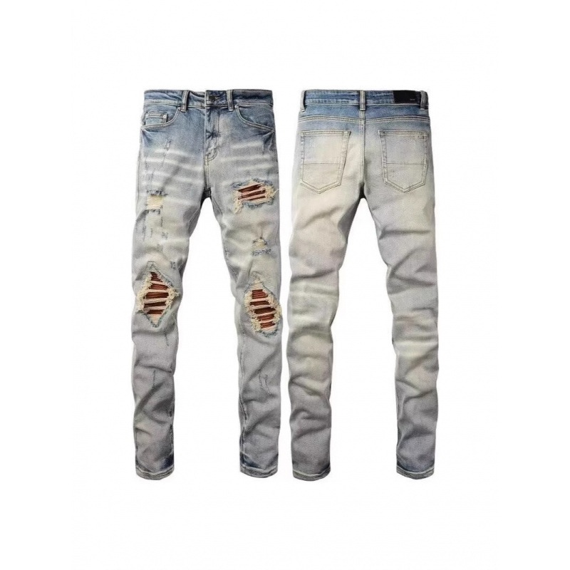 boy European And American Style Ripped Patch Elastic Retro Men's High Street Slim Fit Skinny Trendy Brand Jeans_voghion.com