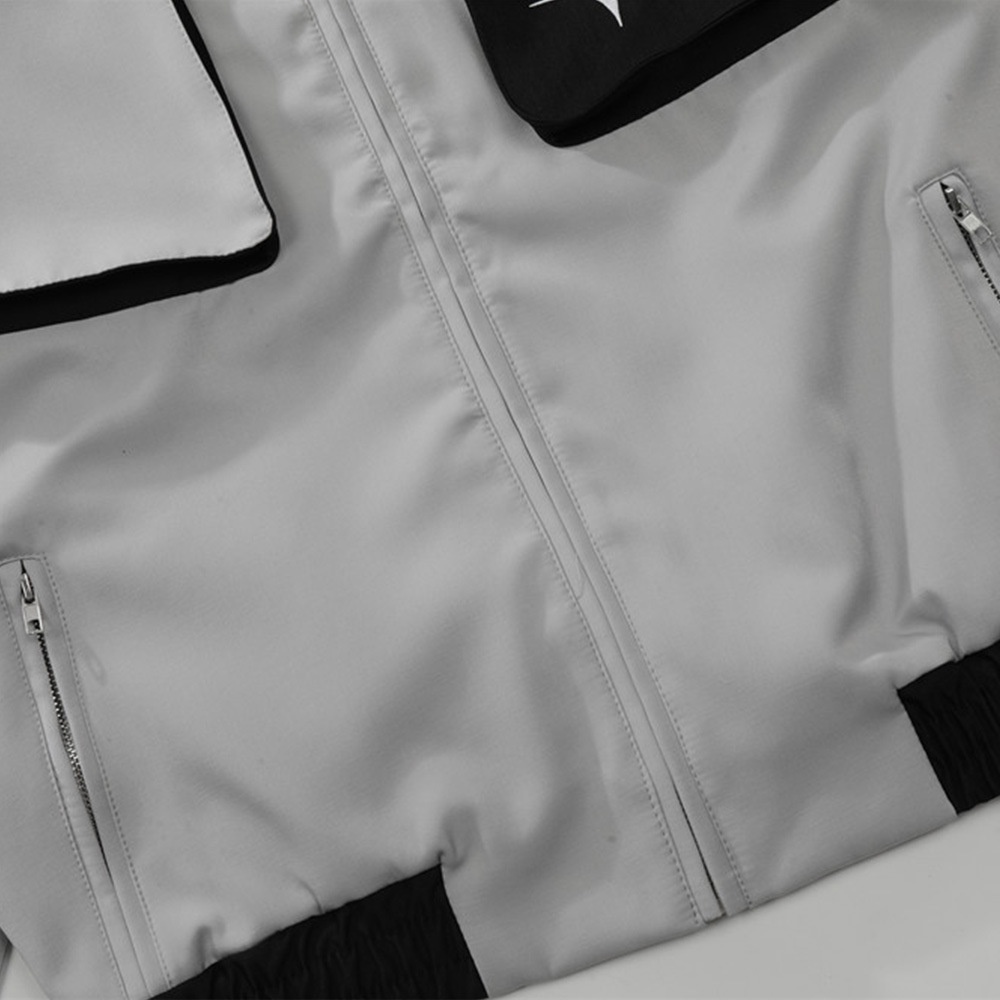 Ragazzo europeo e americano High Street Block Lapel Men Personality Loose Color Contrast Poc Zipper Design Moto_voghion.com