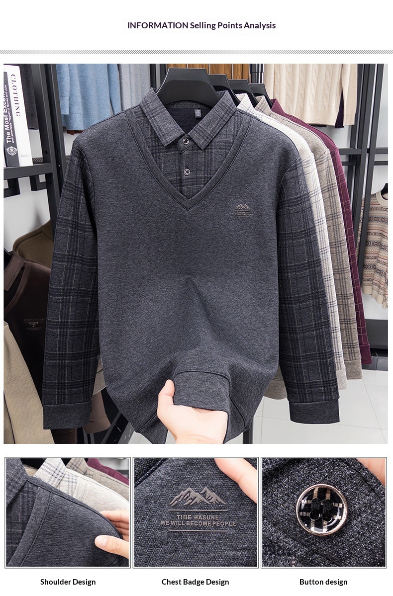 Ragazzo Ragazzo Ragazzo Maglione monopezzo in pile con lana di pecora, maglione lavorato a maglia a due pezzi ispessito per uomo, base calda per papà in autunno e inverno_voghion.com