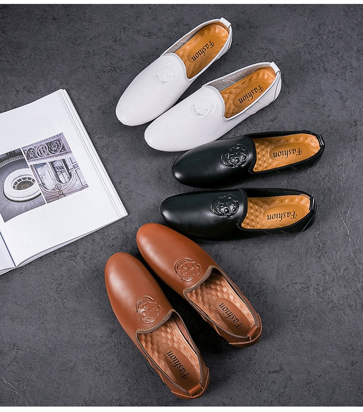 WalkPrime WalkPrime European Station Autumn Hairstylist Small Leather Skull Trendy New Men's Single Loafers Lazy Shoes Youth_voghion.com