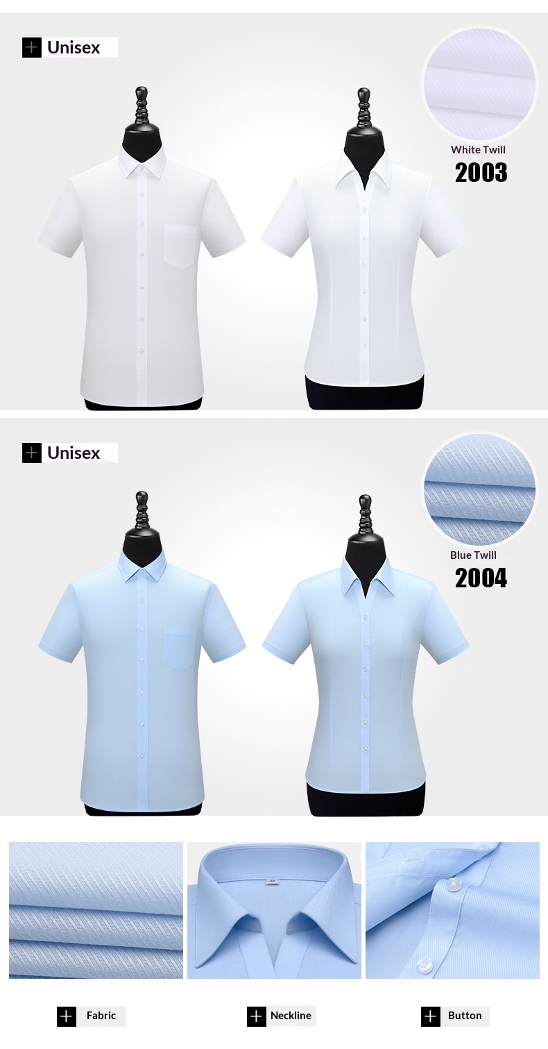 Liquid Ammonia Non-Iron Short Professional Slim Fit White Collar Korean Style High-End Shirt Printed Unisex_voghion.com