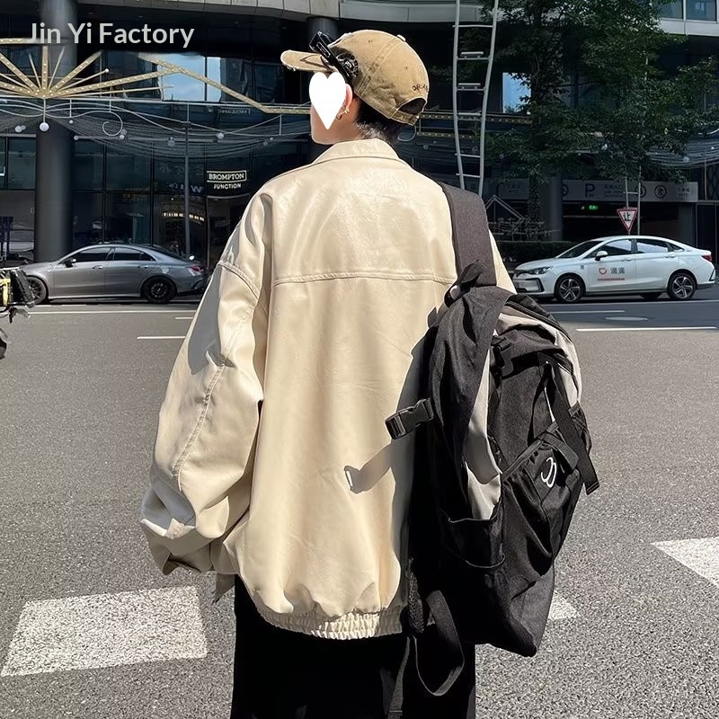 Giacca da motociclista ampia con colletto rovesciato, stile street europeo, primavera e autunno, da uomo, marchio americano alla moda_voghion.com