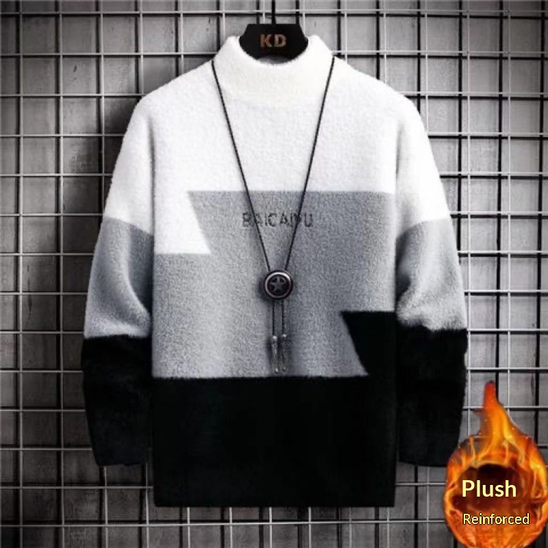 boy Mink Wool Sweater For Men, Autumn And Winter Base Shirt, Half Turtleneck, Mid Collar, Stylish Student_voghion.com