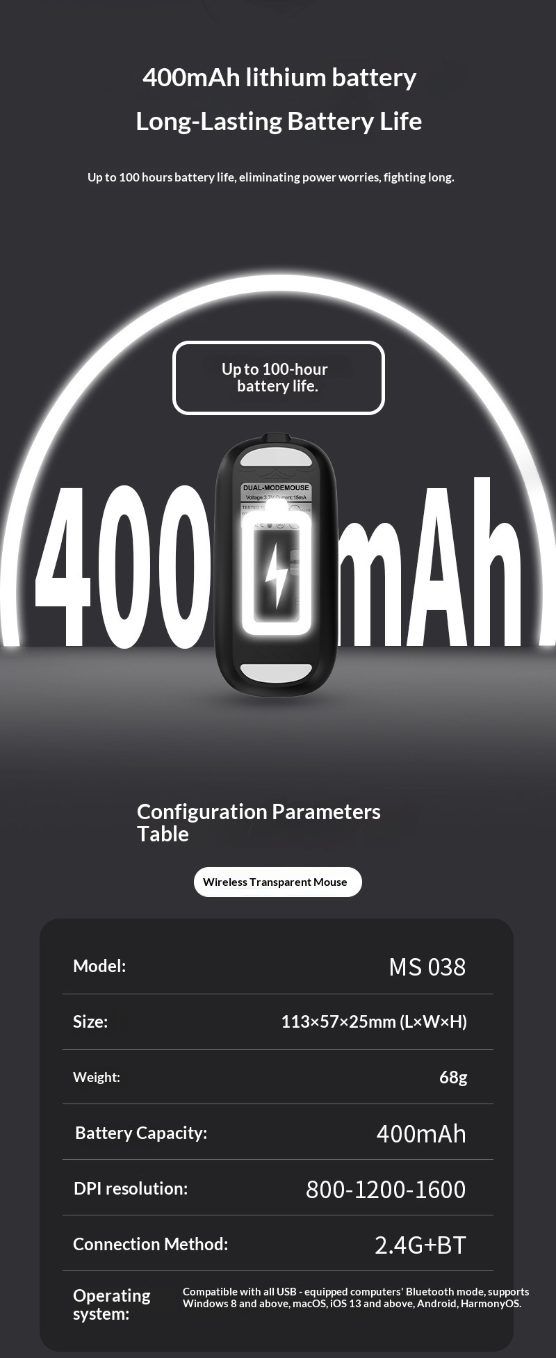 Digitex Digitex Transparent Wireless Bluetooth Dual-Mode Silent Office Optical Gaming Computer 2.4G Rechargeable Mouse_voghion.com