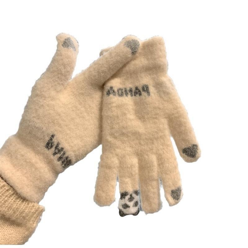 boy Boy Boy Cartoon Touchscreen Winter Cycling Thickened Windproof Warm Five-Finger Panda Cute Knitted Gloves Wholesale_voghion.com