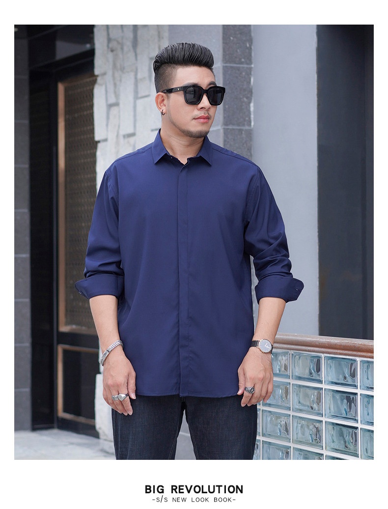 Plus Size Men's Long Sleeve Loose Casual Spring Autumn New Professional Elastic Inch Shirt For Big And Tall Men_voghion.com