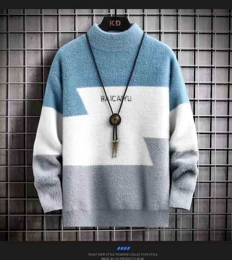 boy Mink Wool Sweater For Men, Autumn And Winter Base Shirt, Half Turtleneck, Mid Collar, Stylish Student_voghion.com