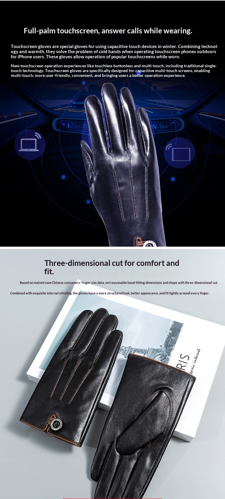 Boy Boy Boy Fashion Genuine Men, fleecegefüttert, dick gefüttert, Touchscreen-fähig, warm für Herbst und Winter, geeignet zum Reiten und Autofahren, Ziegenleder_voghion.com