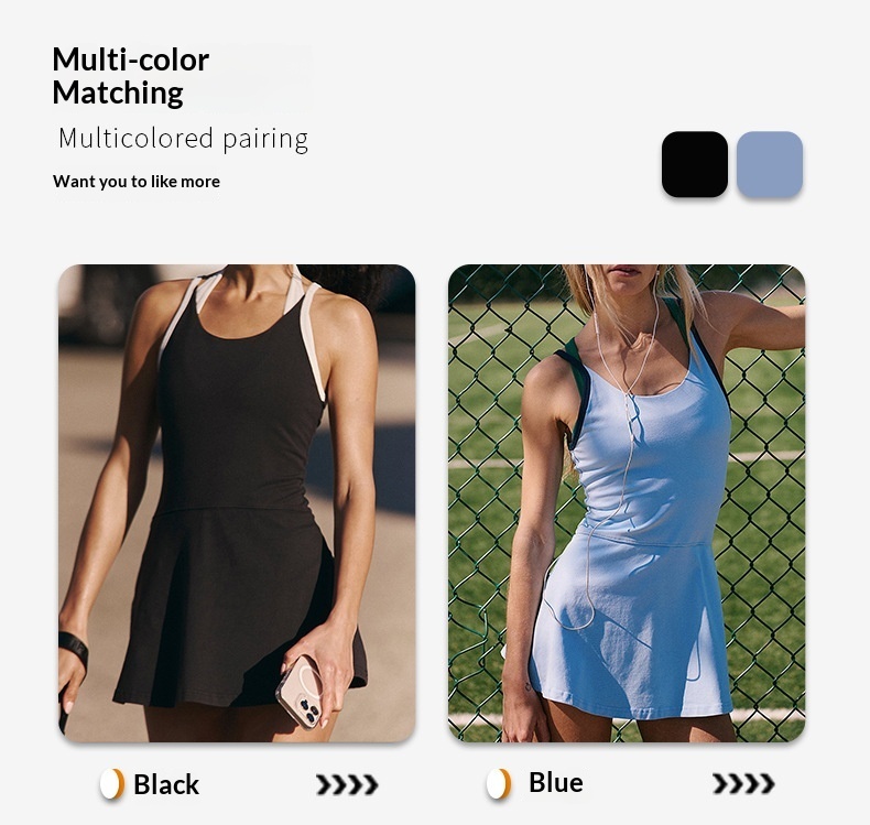 001 Cross-Border Spring Summer U-Back Bare Sensation Tennis Skirt For Women Waist-Cinching Quick-Dry Color-Block Casual_voghion.com