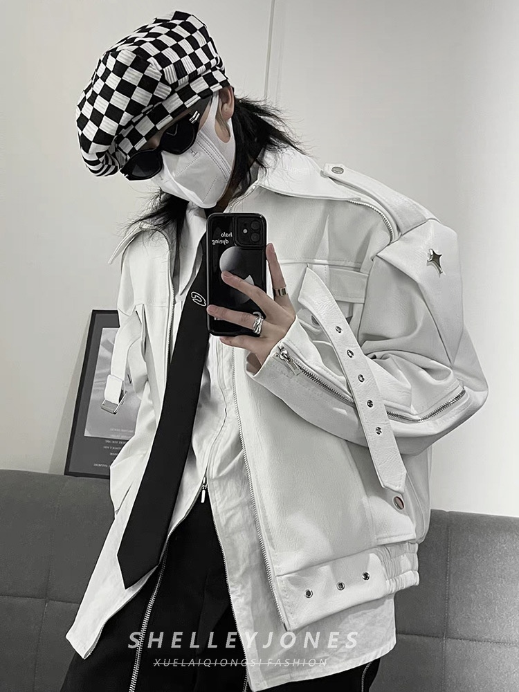 Giacca da motociclista in pelle PU di alta qualità, stile punk decostruito, stile europeo e americano, versatile, tendenza_voghion.com