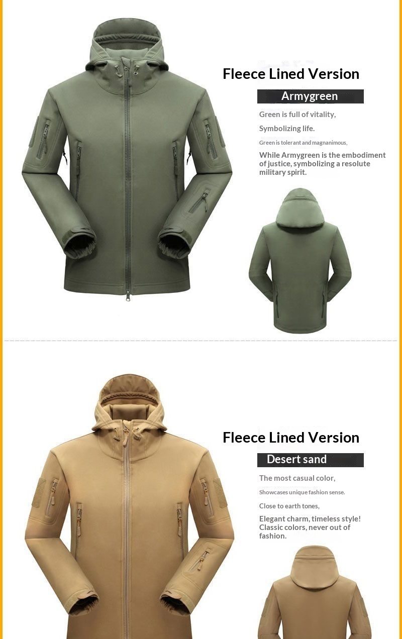 boy Boy Outdoor Shark Skin Jacket For Men, Autumn And Winter Fleece Coat, Soft Shell Windproof Waterproof Tactical Suit, Thermal_voghion.com