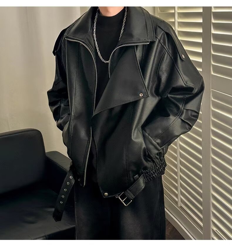 Giacca da motociclista di alta qualità con colletto rovesciato per uomo, stile europeo e americano, moda da strada alla moda, giacca da motociclista, PU coreano_voghion.com