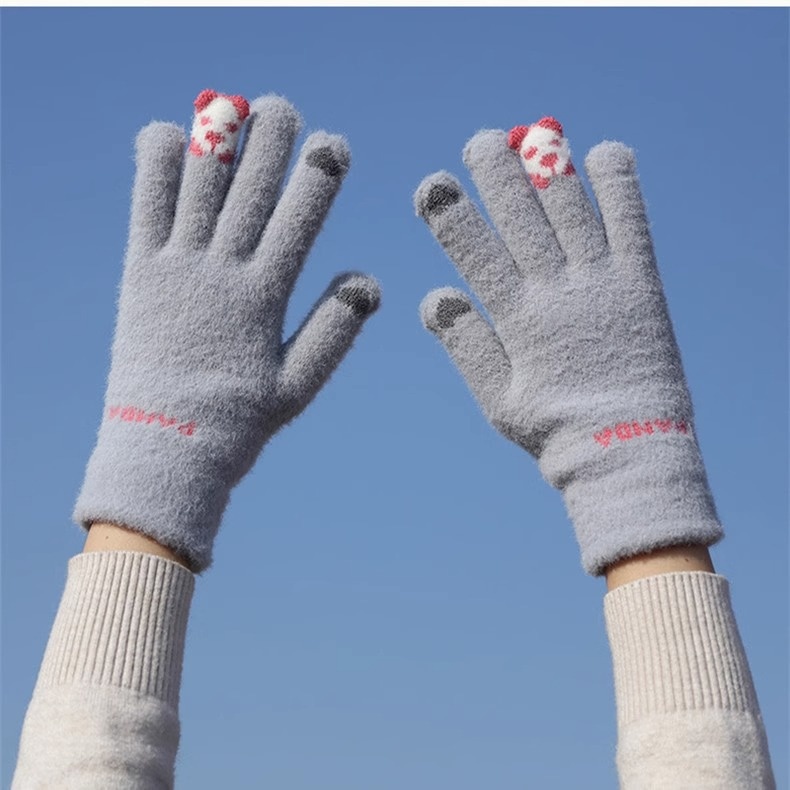boy Boy Boy Cartoon Touchscreen Winter Cycling Thickened Windproof Warm Five-Finger Panda Cute Knitted Gloves Wholesale_voghion.com