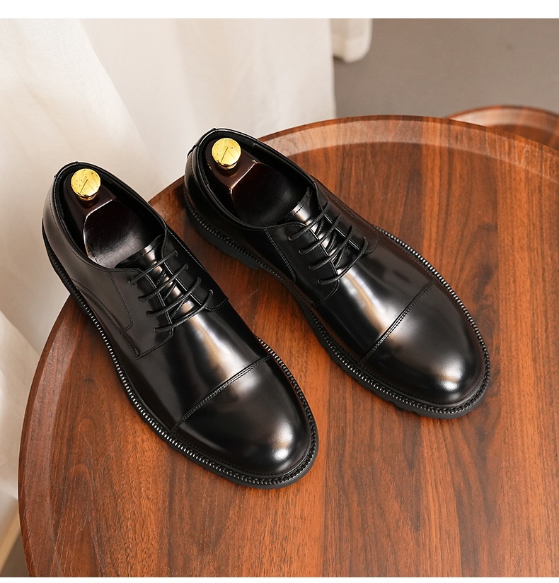 Scarpe derby formali da uomo Voyage in pelle a tre giunture, primo strato di fodera in pelle bovina, punta tonda, suola spessa, lucide_voghion.com