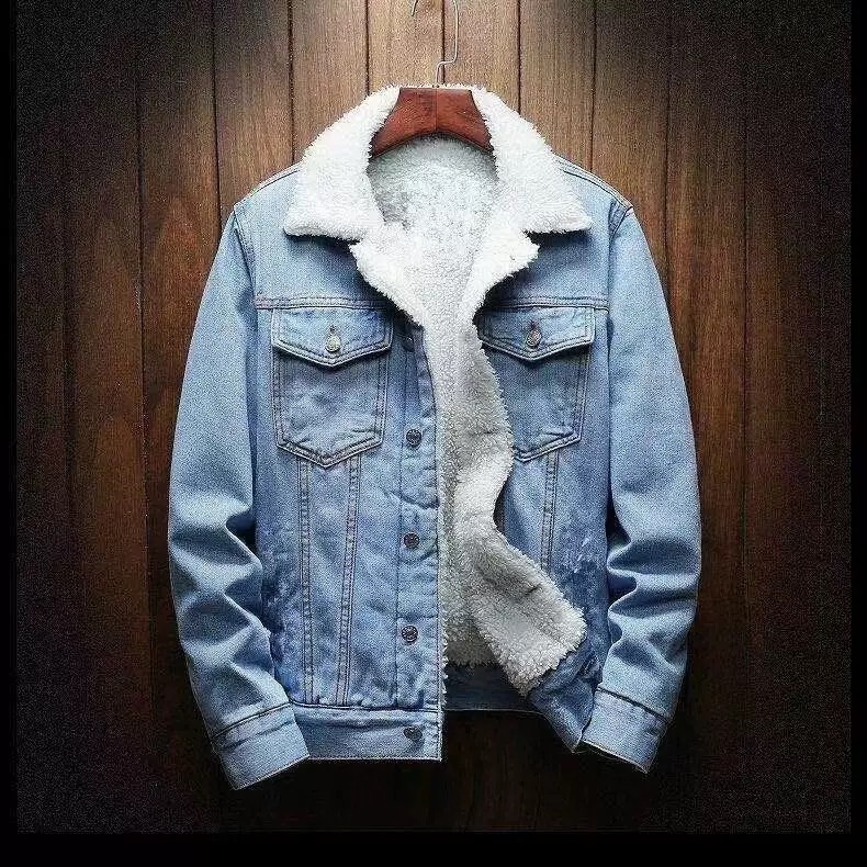 boy Boy 2023 Autumn Winter Loose Workwear Jacket Fleece Lined Thick Versatile Trendy Men's Denim Clothing_voghion.com