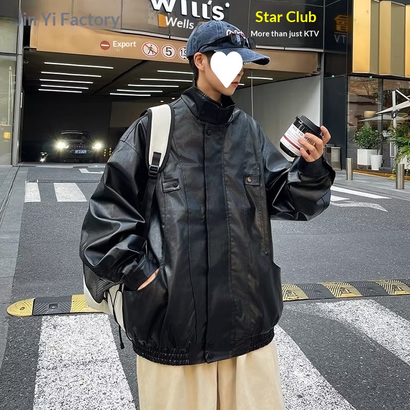 Giacca da motociclista ampia con colletto rovesciato, stile street europeo, primavera e autunno, da uomo, marchio americano alla moda_voghion.com