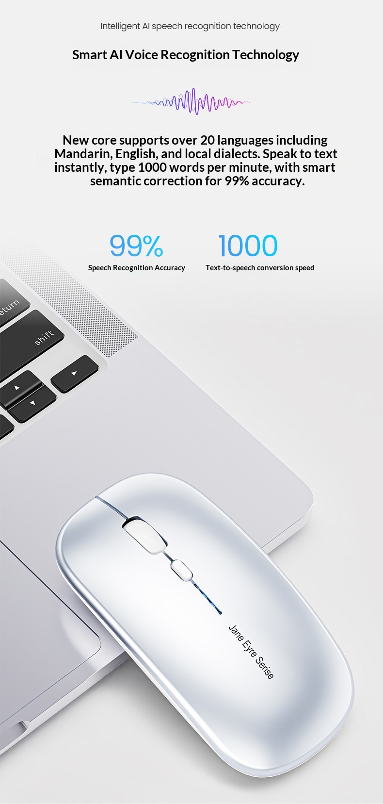 Digitex Digitex Forerunner AI Smart Typing Wireless Bluetooth Silent Rechargeable Voice Control Input Xunfei Mi Mouse_voghion.com
