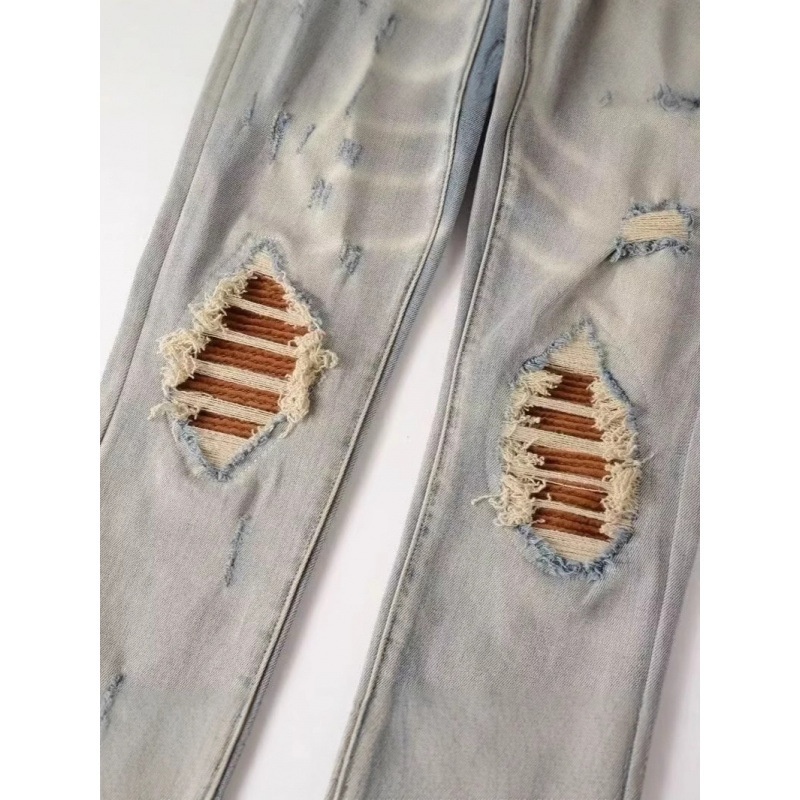 boy European And American Style Ripped Patch Elastic Retro Men's High Street Slim Fit Skinny Trendy Brand Jeans_voghion.com