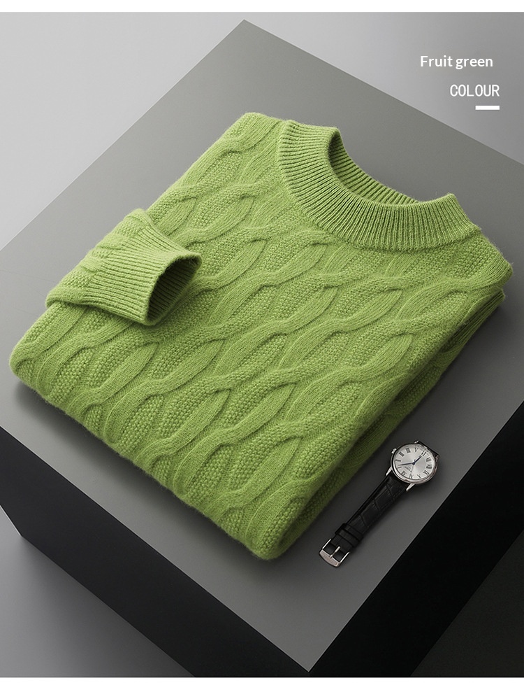 boy Boy Boy Boy 23 Autumn Winter New Men's Half Turtleneck Thickened Wool Pullover Solid Color Casual Plus Size Twisted Knit Sweater_voghion.com