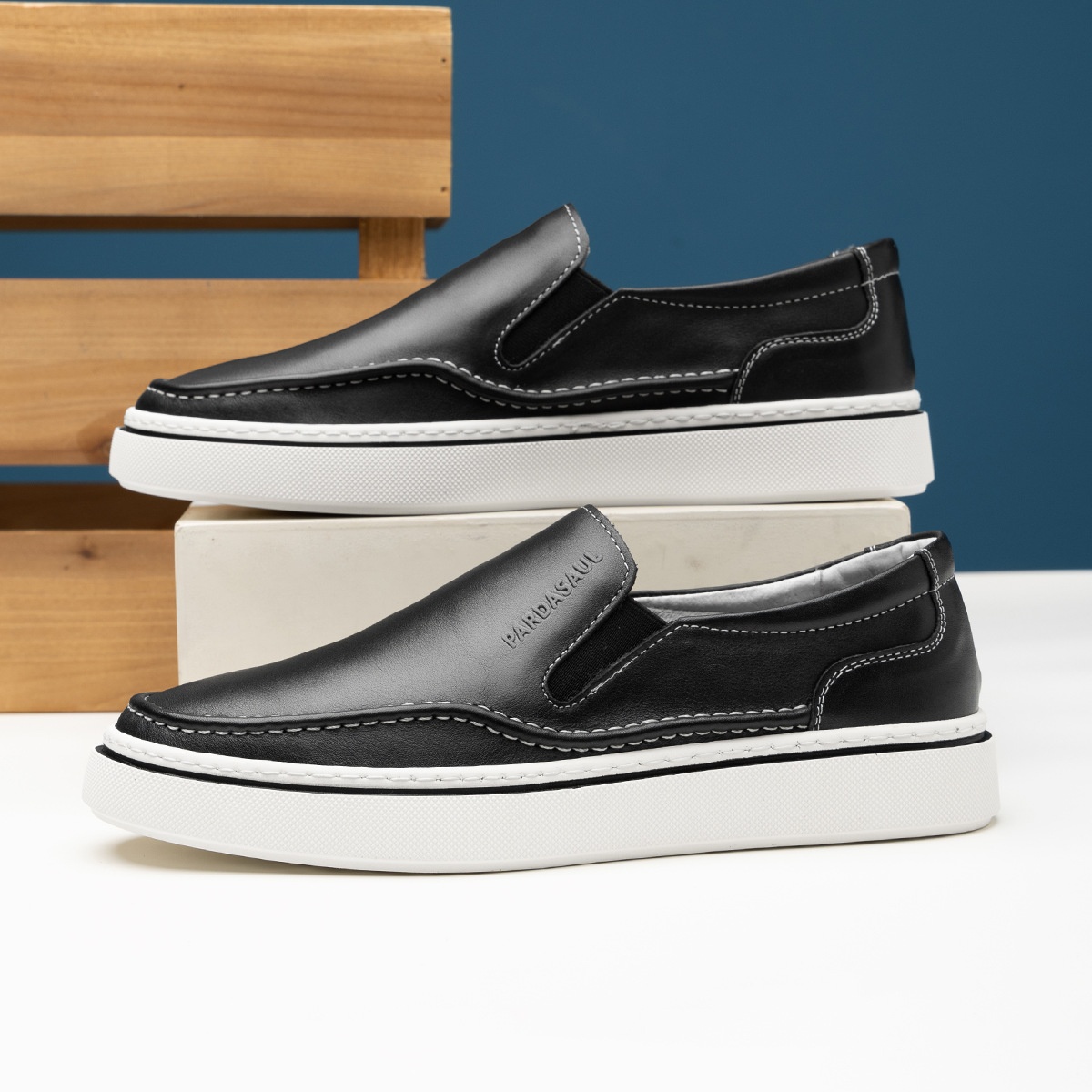 WalkPrime - Mocasines casuales cómodos sin cordones de piel auténtica con suela gruesa para hombre, suministro directo de fábrica, estación europea de primavera_voghion.com