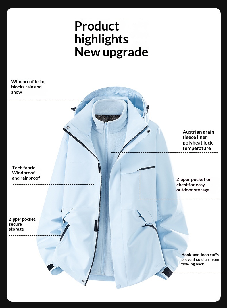 ragazzo Ragazzo Luo Tuo Stesso stile Donna Tre in Uno Escursionismo all'aperto Funzionale Foderato in Pile Idrorepellente Softshell Tre Porte_voghion.com