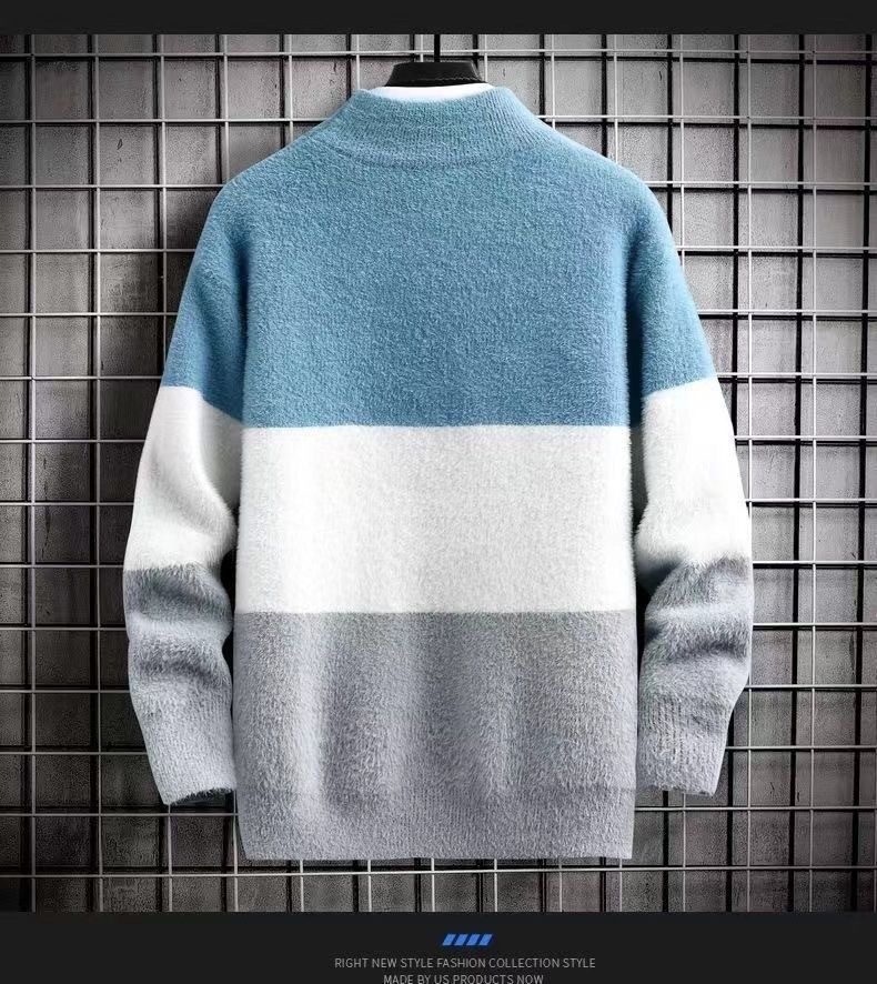 boy Mink Wool Sweater For Men, Autumn And Winter Base Shirt, Half Turtleneck, Mid Collar, Stylish Student_voghion.com