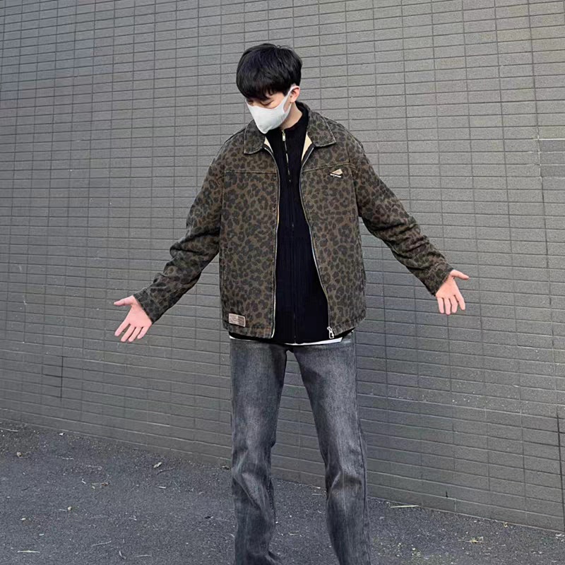 boy 2024 Style Functional Leopard Print Lapel Jacket For Men Women Spring Winter New Trendy European And American Zipper_voghion.com