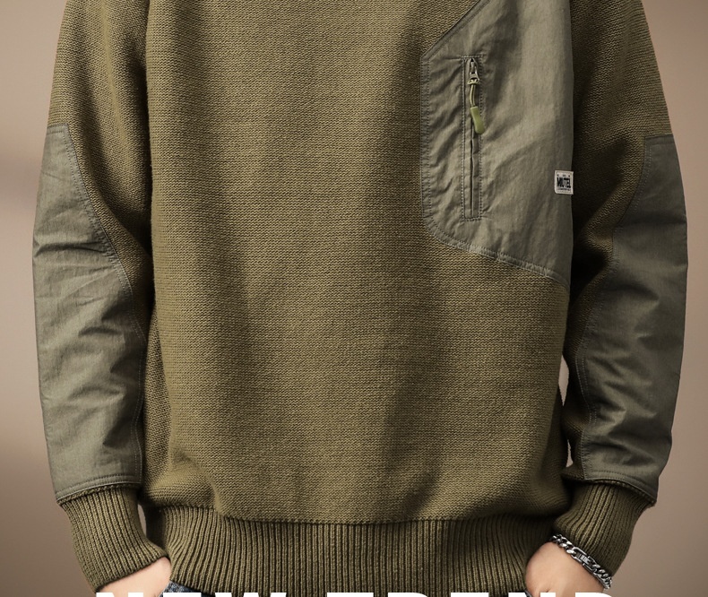 boy Boy Boy Boy High-End American Heavyweight Retro Color-Block Pocket Sweater For Men, Autumn Trendy Brand, Thick Loose Fit, Plus Size_voghion.com