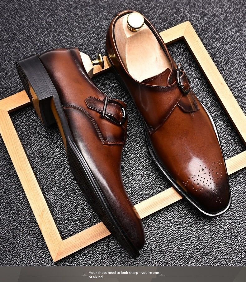 Voyage Herrenschuhe im britischen Stil mit Schnallenverschluss, trendig, aus hochwertigem Rindsleder gefertigt, Brogue-Schuhe, elegant und formell, spitz zulaufend._voghion.com