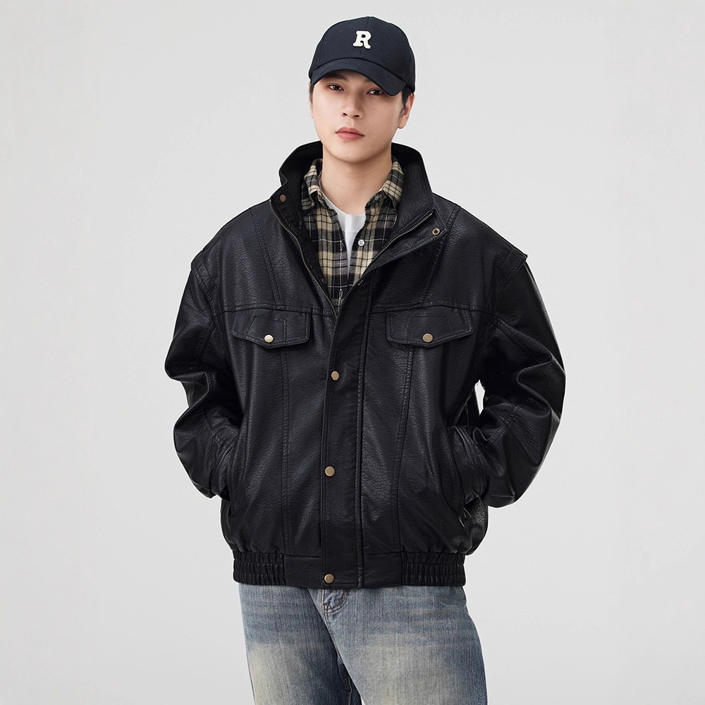 Giacca in pelle PU da pilota alla moda di strada europea e americana da uomo, alla moda, alla moda, in vendita all'ingrosso_voghion.com