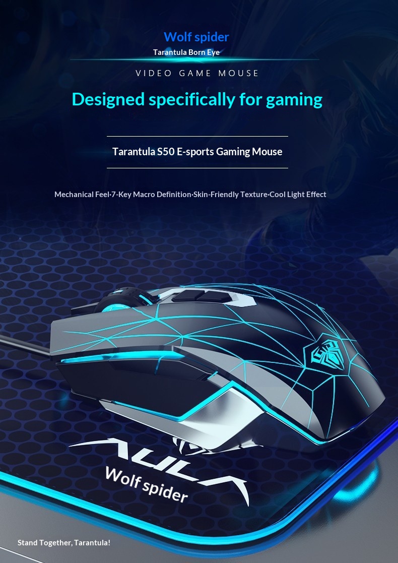 Digitex Digitex AULA/Wolf Spider S50 Gaming Wired E-sports USB Ro Programming PUBG Mouse_voghion.com