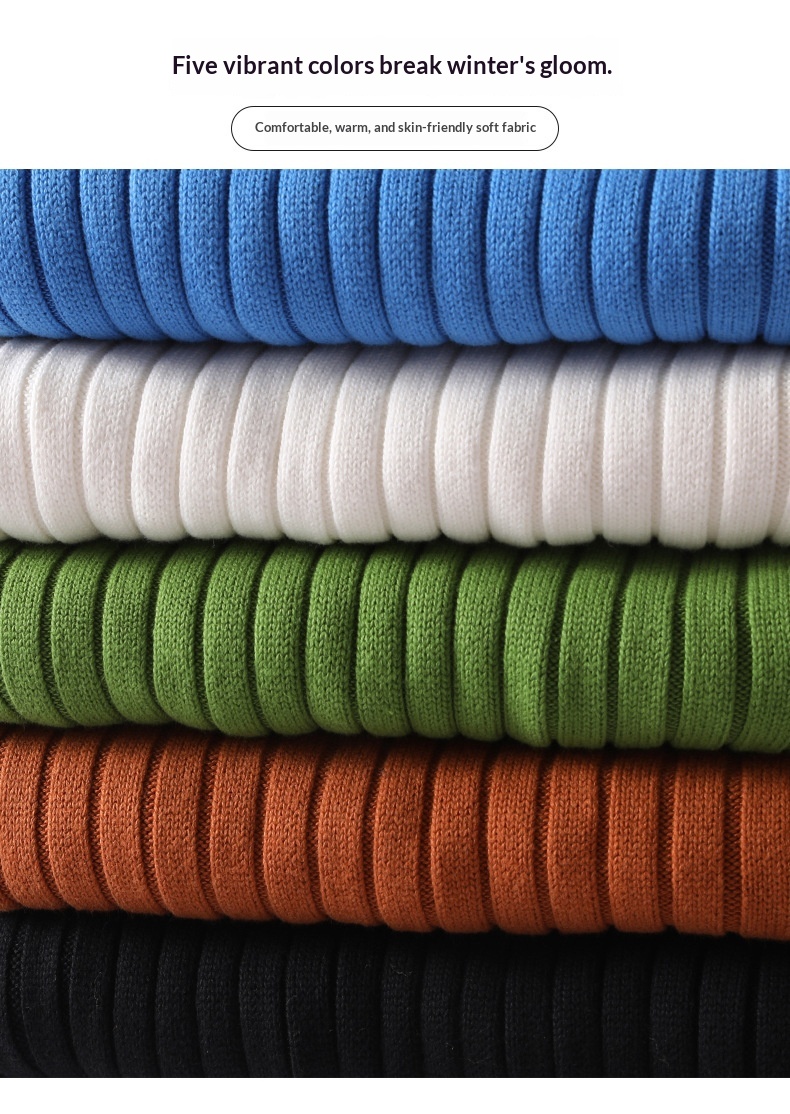 boy Boy Boy Boy Solid Color Cable Knit Turtleneck Sweater Men Winter Short Sleeve Turn-Down Collar Men's Knitwear Trendy Youth Thickened_voghion.com