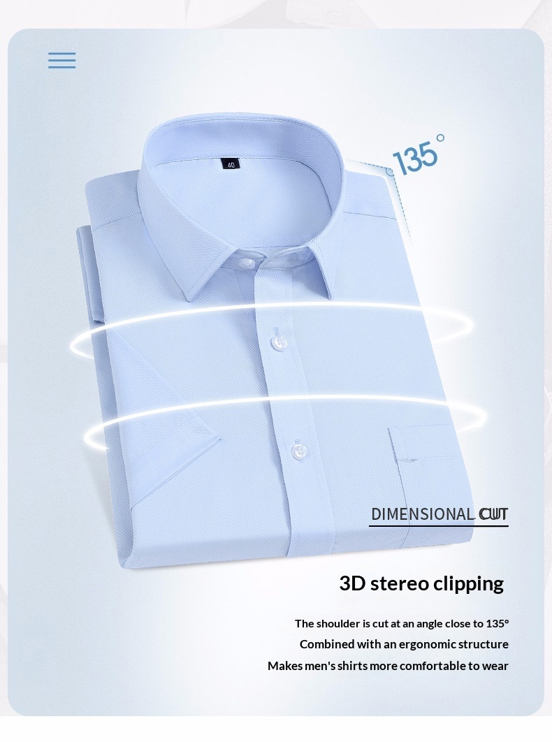 Liquid Ammonia Non-Iron Short Professional Slim Fit White Collar Korean Style High-End Shirt Printed Unisex_voghion.com