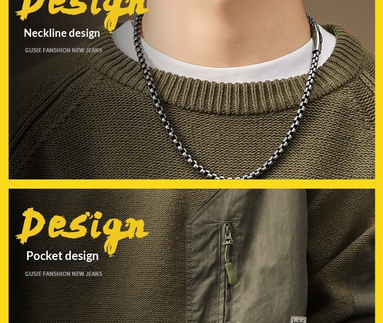 boy Boy Boy Boy High-End American Heavyweight Retro Color-Block Pocket Sweater For Men, Autumn Trendy Brand, Thick Loose Fit, Plus Size_voghion.com