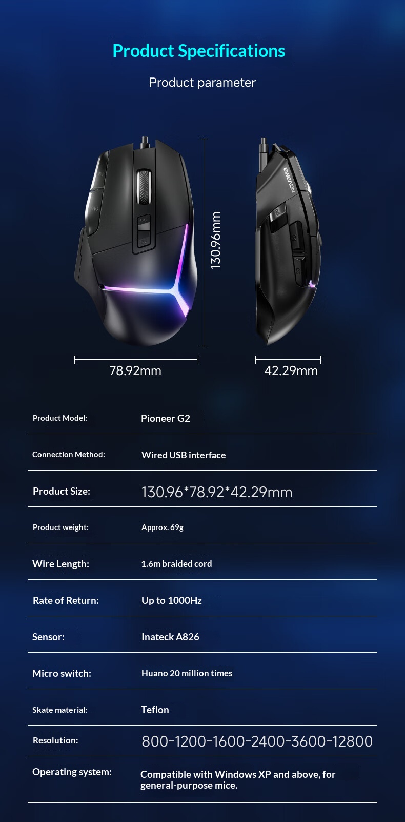 Digitex Digitex Forerunner G2 Mouse da gioco cablato Periferica meccanica per e-sport CS PUBG Desktop Laptop Mano grande Ro Programmazione_voghion.com