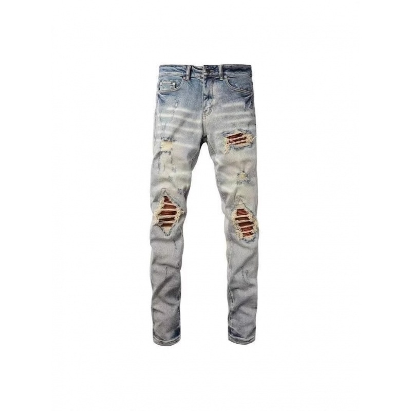 boy European And American Style Ripped Patch Elastic Retro Men's High Street Slim Fit Skinny Trendy Brand Jeans_voghion.com
