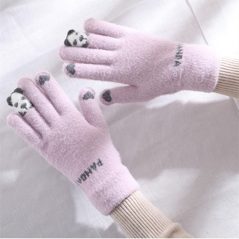 boy Boy Boy Cartoon Touchscreen Winter Cycling Thickened Windproof Warm Five-Finger Panda Cute Knitted Gloves Wholesale_voghion.com
