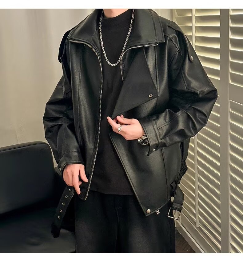 Giacca da motociclista di alta qualità con colletto rovesciato per uomo, stile europeo e americano, moda da strada alla moda, giacca da motociclista, PU coreano_voghion.com