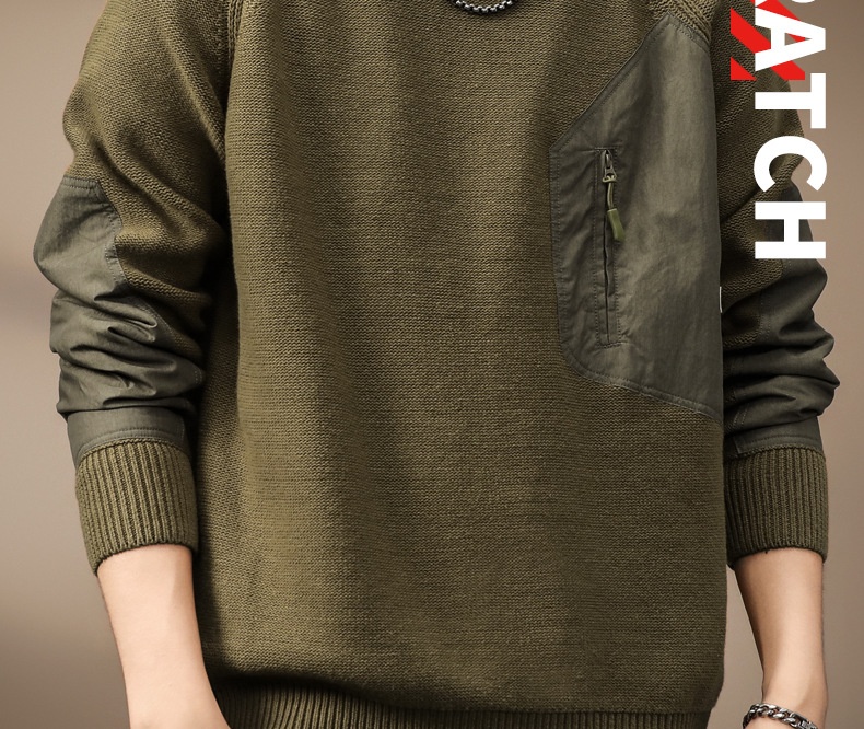 boy Boy Boy Boy High-End American Heavyweight Retro Color-Block Pocket Sweater For Men, Autumn Trendy Brand, Thick Loose Fit, Plus Size_voghion.com