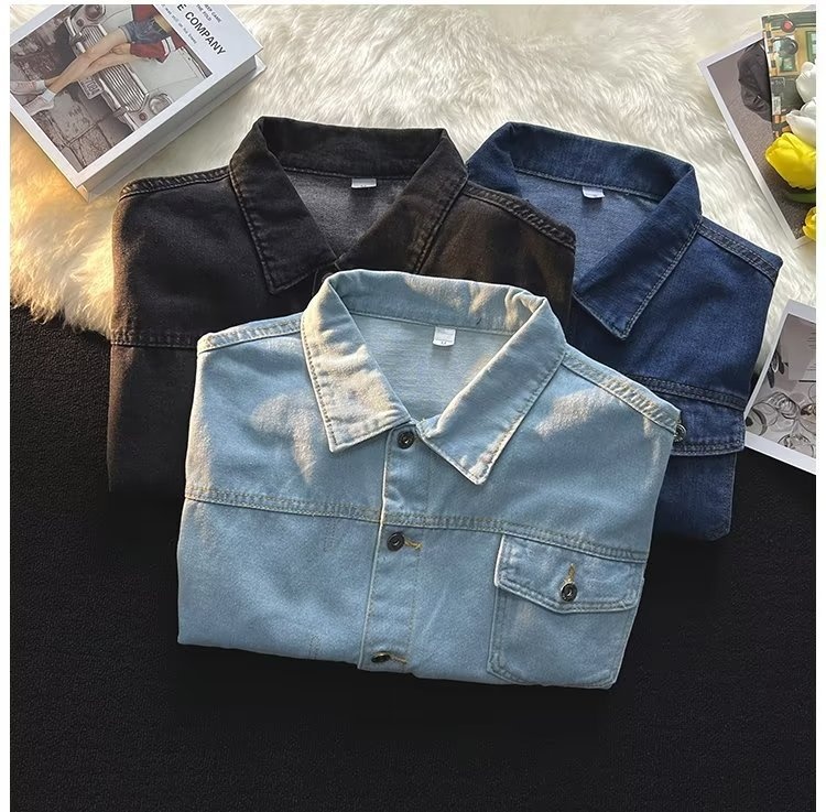 ragazzo Nuovo colletto rovesciato giacca in denim resistente a maniche lunghe per uomo stile giapponese marchio alla moda Ins autunno inverno europeo_voghion.com