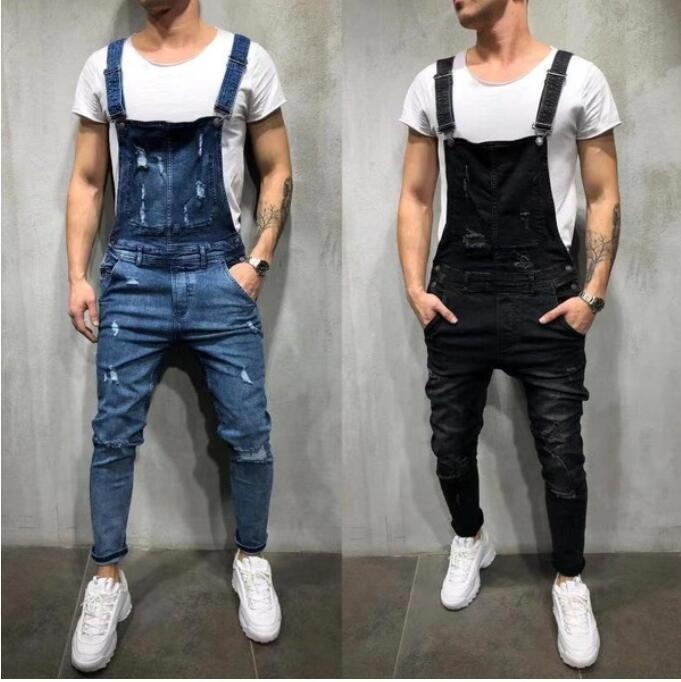 boy Cross-Border European And American Style Loose Men's Denim Overalls Suspender Slim Fit Pants_voghion.com