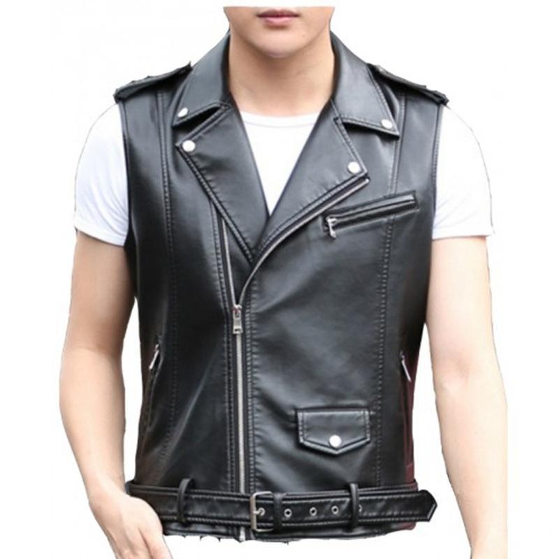 boy 2023 New Men's Motorcycle Jacket European And American Slim Fit Cross-Border PU Leather Vest For Men_voghion.com