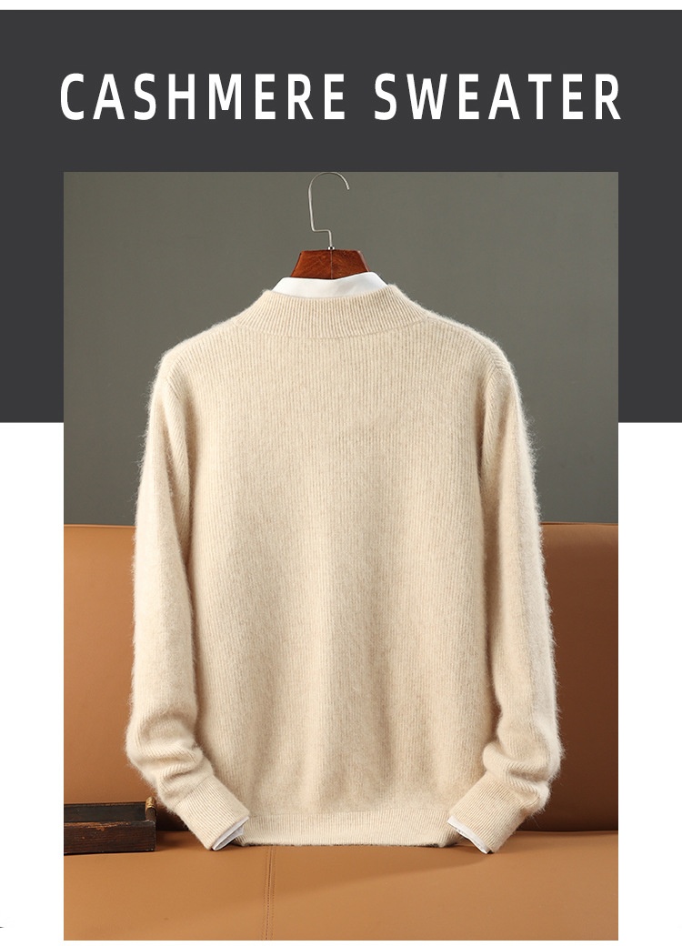 boy Boy Boy Boy Autumn Winter New Thickened Loose Men's Half Turtleneck Zipper Cardigan Casual Wool Knitted Sweater Jacket_voghion.com