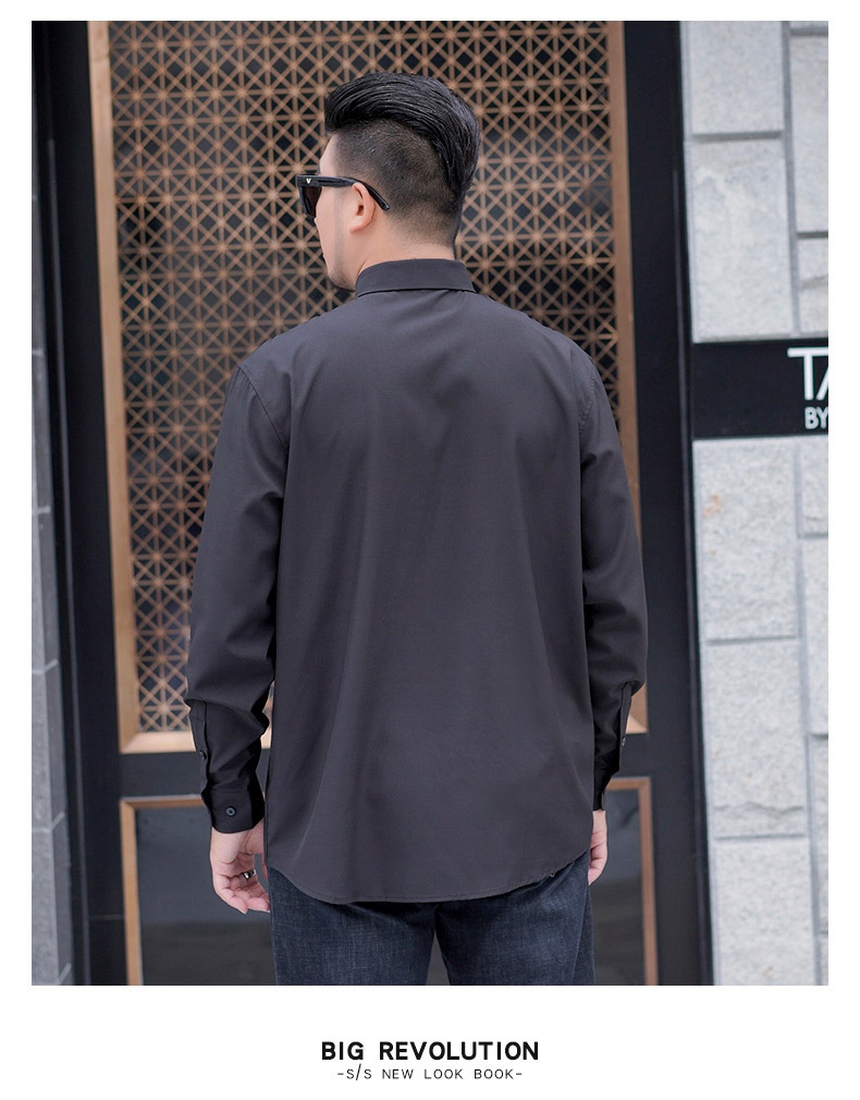 Plus Size Men's Long Sleeve Loose Casual Spring Autumn New Professional Elastic Inch Shirt For Big And Tall Men_voghion.com