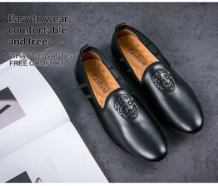 WalkPrime WalkPrime European Station Autumn Hairstylist Small Leather Skull Trendy New Men's Single Loafers Lazy Shoes Youth_voghion.com