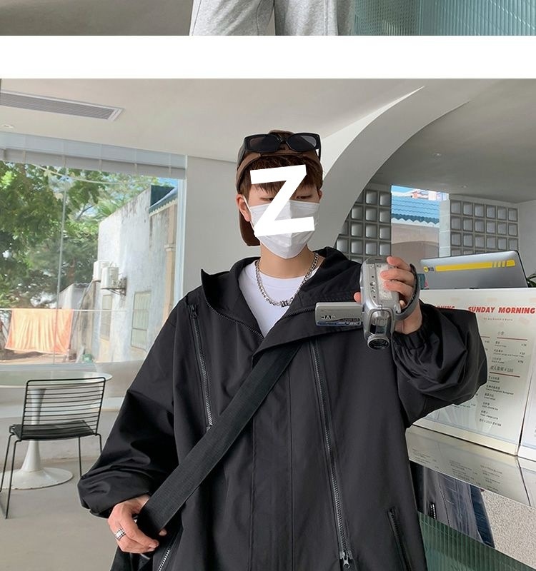 Giacca a vento con cappuccio e cerniera impermeabile funzionale da uomo, stile Boy American High Street, alla moda, primavera e autunno, taglie forti_voghion.com