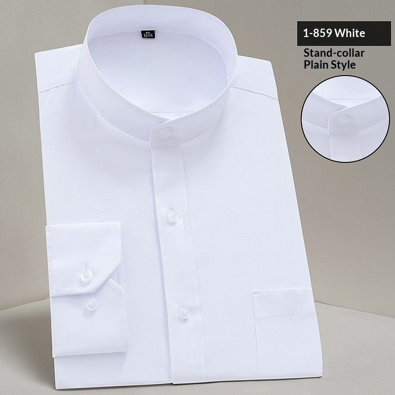 Camisa de trabajo de estilo chino de manga larga con cuello mandarín para hombre, estilo profesional, versión coreana, JK_voghion.com