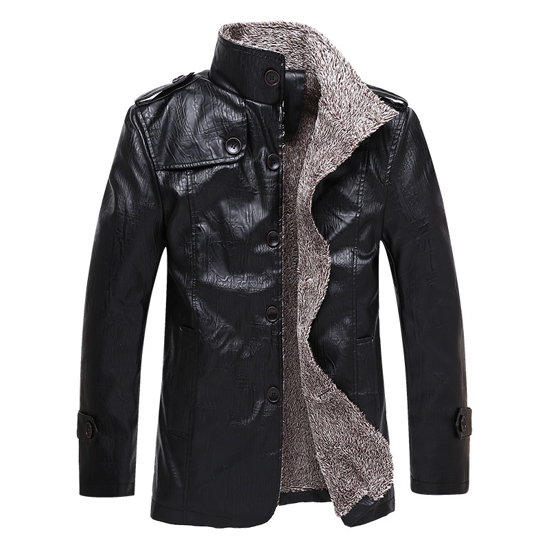 Chaqueta de cuero sintético con forro de piel de oveja cruzada para hombre, talla grande, invierno 2022_voghion.com